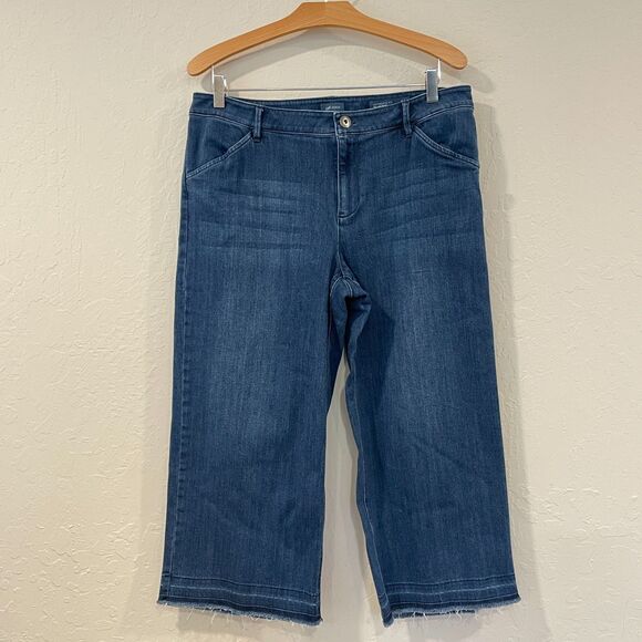 ~ J.Jill Jeans 14p Authentic Fit Full-Leg Crop Wide Medium Blue Stretch Capri - Picture 4 of 14
